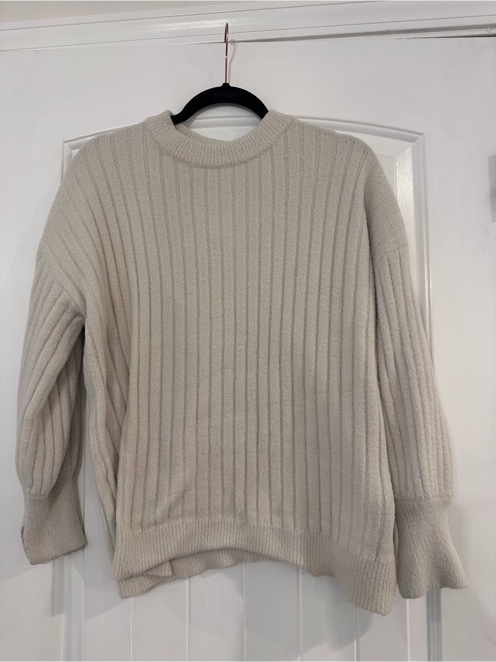 aerie Cream Ribbed Crewneck Sweater